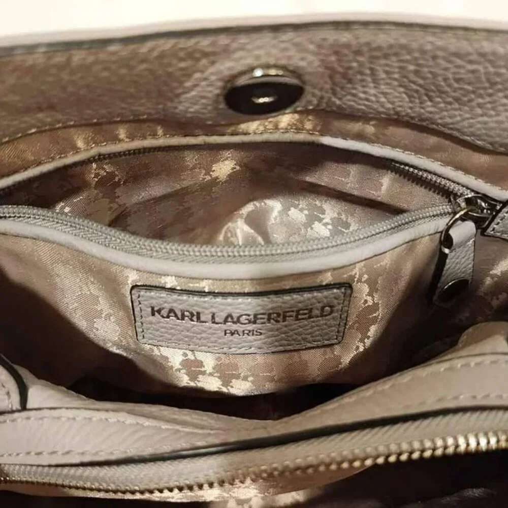 KARL LAGERFELD MAKE OFFER!!! Paris Bouquet Triple Entry Leather Tote Storm Cloud - Picture 5 of 10